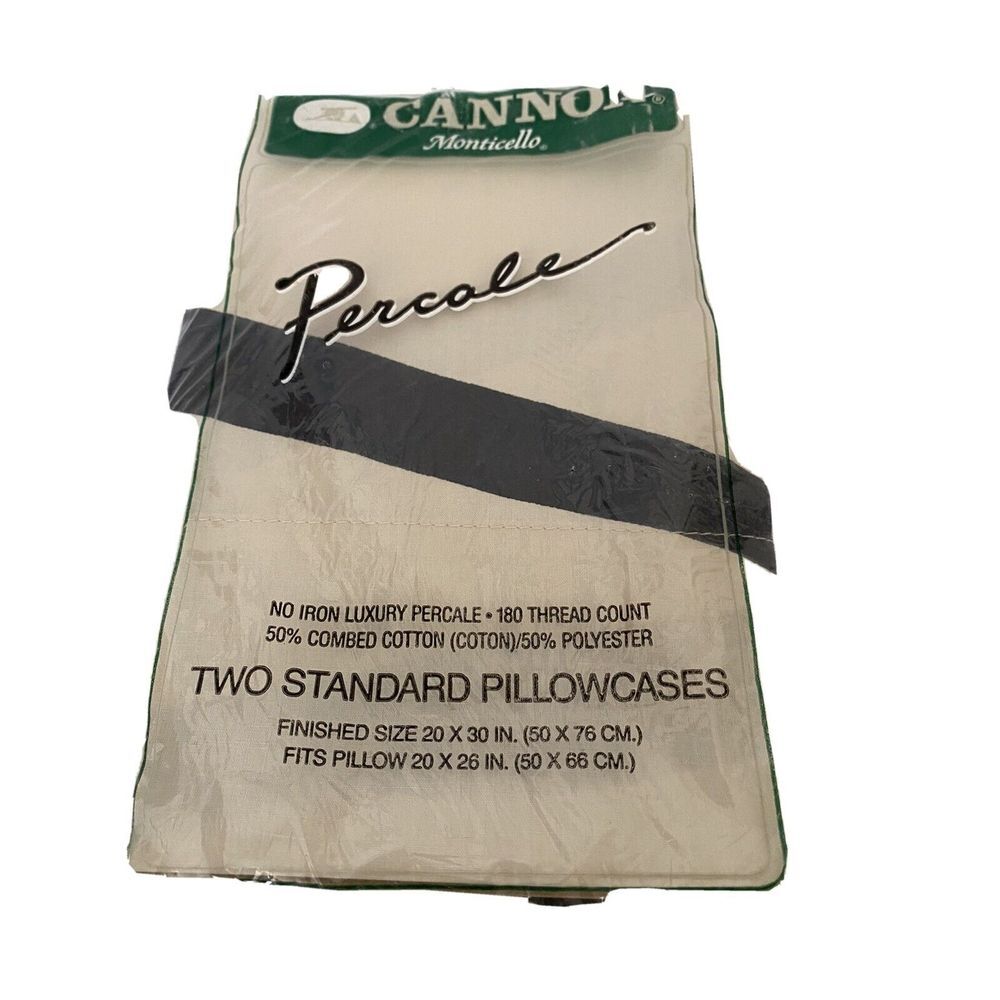Cannon Pillowcases VTG Monticello Percale No Iron Beige with Black Accents New‎